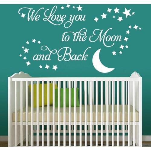 We Love you to the Moon and Back Vinyl Wall Stickers Quotes Moon Stars Pattern Baby Kids Room Decor Wall Decals Waterproof Z346