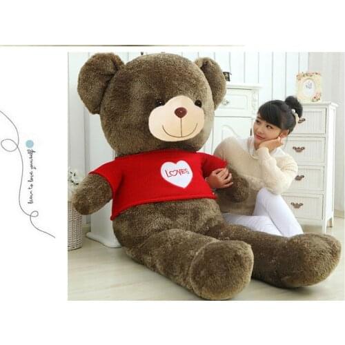 Stuffed plush toy huge 150cm brown teddy bear with red sweater, loves bear doll soft hugging pillow christmas gift b0197