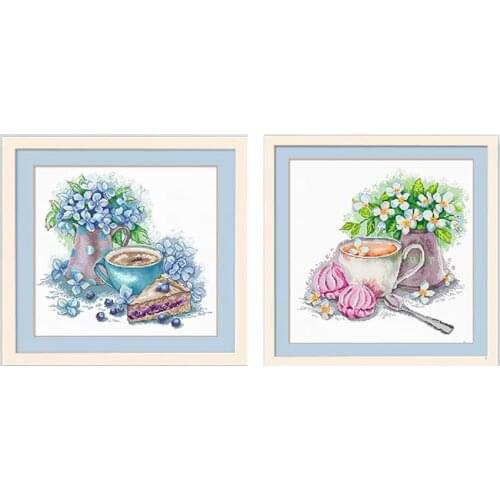 Morning Coffee Team and Chiffon Cake Stamped Cross Stitch Kit, 17.7" x 21.7"