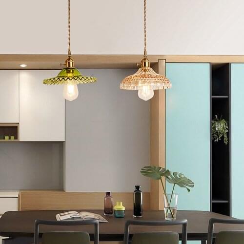 Restaurant table chandelier lamp home dinning room daily use pendant lights knob switch glass lampshade indoor led hang lamps