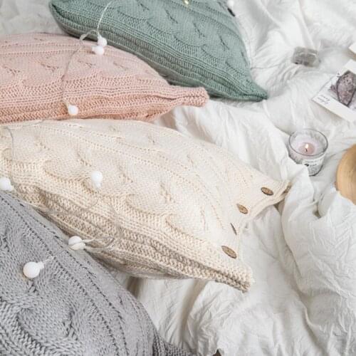 Soft Cotton Woven Cushion Cover Pillowcase Without Core Pink Light Green Beige Rustic Style Home Decoration Car Cushion 45x45cm