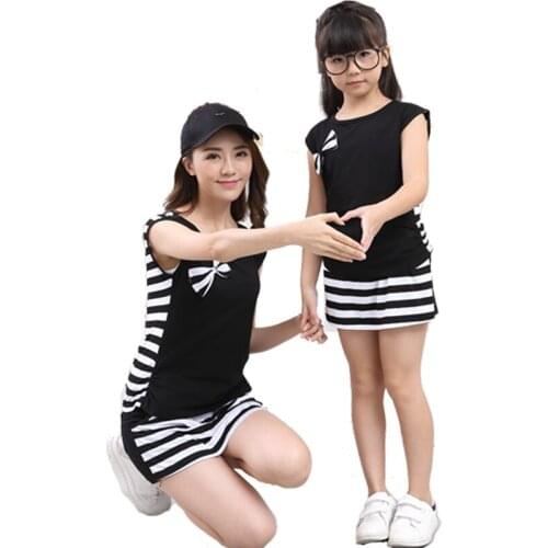 Mother and Daughter Clothes Summer short Sleeveless Tops+stripe Skirt pantsOutfits Matching Clothing
