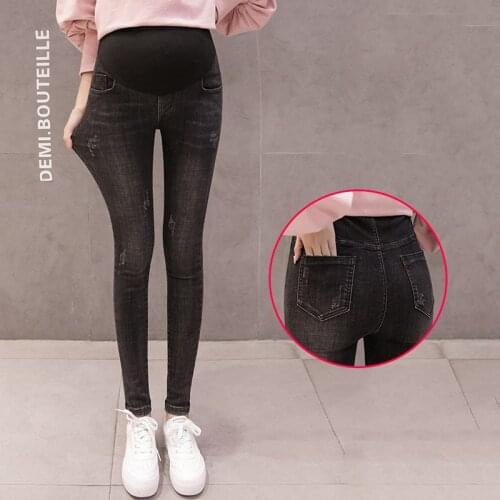 Autumn pregnant women denim trousers real denim high elastic casual wear denim pants stomach lift pants maternity dress