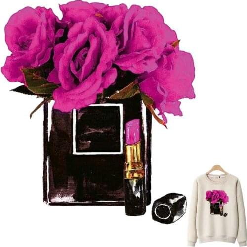 Iron-On Transfer For Clothing Perfume Rose Patches Washable DIY Woman T-Shirts Heat Transfer Stickers Exquisite Clothes Applique
