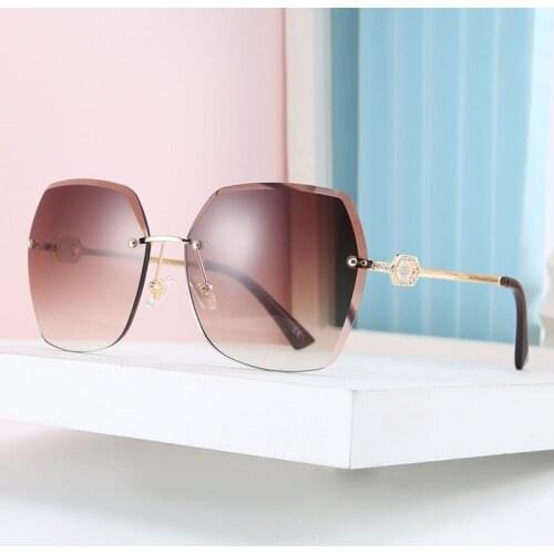 Rimless Square Sunglasses Women Vintage Stone Eyewear Diamond Cutting Shades for Men Outdoor Oculos Gafas 50265DF