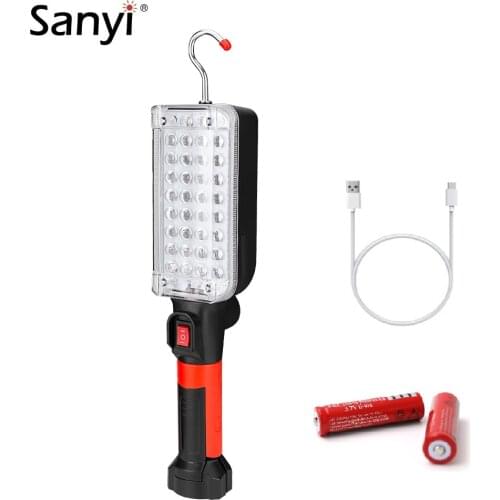 34 LEDs Tactical Flashlight Magnetic Working Light Inspection Lamp USB Rechargeable 18650 Torch Hanging Hook Camping Tent Light