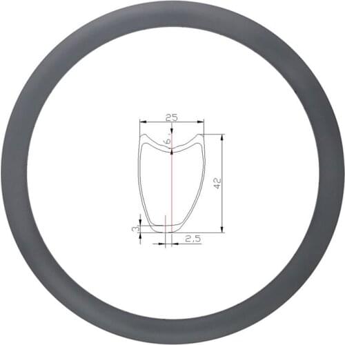 340g 700c 42mm x 25mm wide asymmetric tubular U shape road disc brake carbon rim 20 24 28 32 36 holes UD 12K 3K Twill wheel