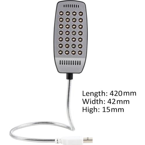 Mini 28 LED USB Light Computer Lamp for Notebook PC Silver Shell Flexible Adjustable Metal Neck Bright