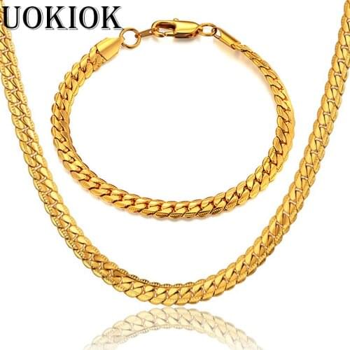 Hip Hop Gold Snake Chains Necklace Bracelet Set For Men/Women 7mm Gold Color Stainless Steel Linked Chain Jewlery Gift U570S