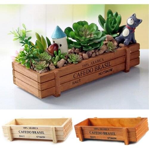 Vintage Wood Garden Flower Planter Succulent Pot Rectangle Trough Box Plant Bed Original Wood Color Storage Box