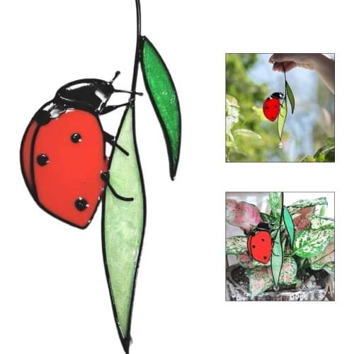 Ladybug Suncatcher Stained Glass Window Wall Door Hangings Family Office Car Decoration for Garden Ornament Gift