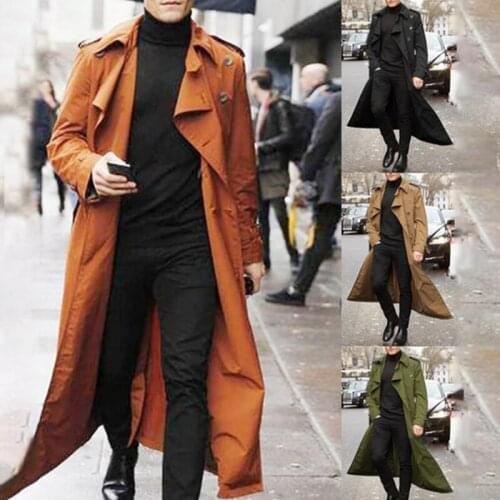 High Quality Men Single Breasted Trench Coat Casual Lapel Long Sleeve Windbreaker Jacket