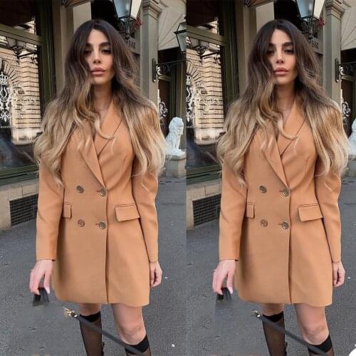 Women Fashion Office Wear Double Breasted Blazer Coat Vintage Long Sleeve Pockets Female Outerwear Chic Tops