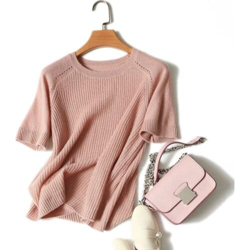 Sweater T-shirt Women 100% Cashmere Simple Design O Neck Short Sleeves 4 Colors Casual Pullovers Knitwear 2018 New Fashion