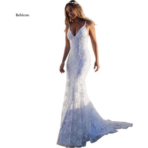 Womens Dress White Lace Long Dress Summer Bohemian Low Back Backless Open Mermaid Female Honeymoon Trip Clothes