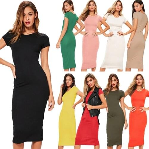 Summer Womens Dress 2021 Knitted Cotton Pencil Dress Fashion O-Neck Short Sleeve Sexy OL Bodycon Dresses Vestidos Mujer Casual