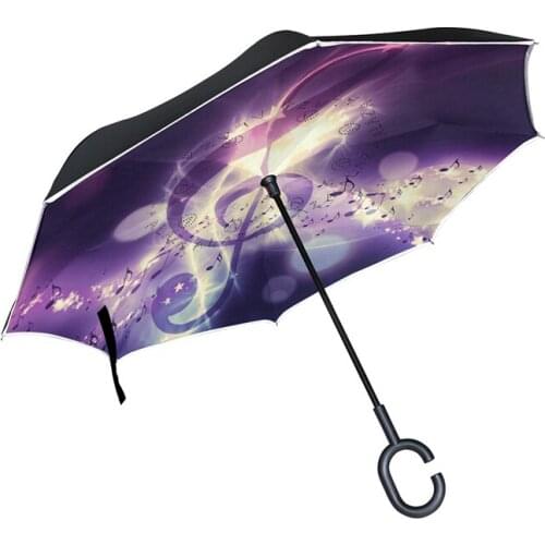 Music Note Inverted Folding Umbrella Double Layer Umbrella Cloth UV Protection Windproof Rainproof For Women Reverse Umbrellas