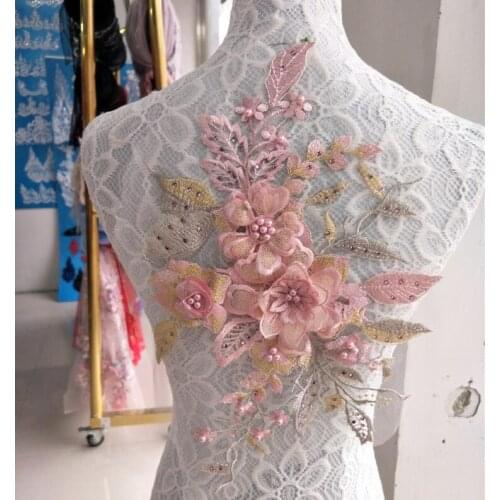 1 PC Pink Flower Craft Embellishment Garment Motif Embroidery Neckline Lace Collar DIY Sewing Trim Applique Fabric Accessories
