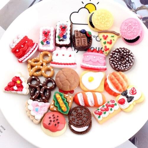 10Pcs Resin Cake Biscuit Food Play Flatback Cabochon DIY Embellishment for Scrapbooking Craft Phone Decoration Craft Accessories