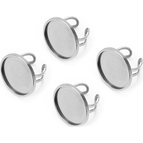 2pcs/lot Stainless Steel Blank Tray Open Ring Holder Fit Round Oval Cabochon Setting For DIY Ring Jewelry Making