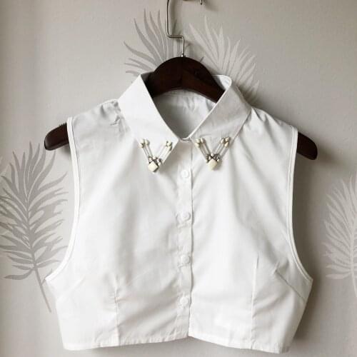 2021 Women Cardigan Button Sweater Shirt Alloy Rhinestone Crystal Fake Collar Elegant False Detachable Collar Cotton Blouse Tops