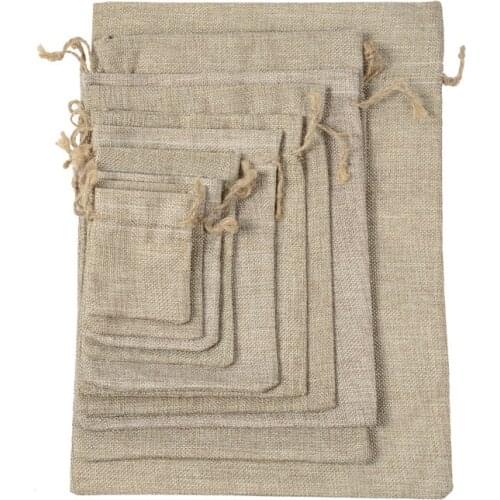 5pcs 9x12cm Drawstring Linen Gift Bags Christmas Halloween Wedding Birthday Party Candy Box Chocolate Wrapping Jute Burlap Bags