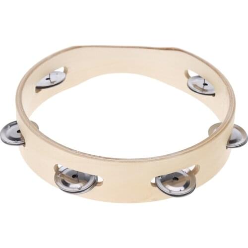 Kids 8" Hand Held Wood Headless Tambourine Bell with Metal Children Educational Musical Toy for Party Dancing Games