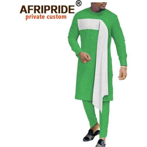 African Traditional Clothing for Men Dashiki Coats and Pants 2 Piece Suit Long Sleeve O-Neck Scarf Plus Size Formal A2016053