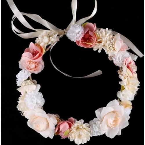 Boho Style Flower Girls Crowns Hairbands Floral Hair Wreath Headband Women Hair Piece Bride Wedding Hair Accessories