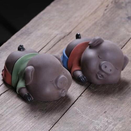 Tea Pet Cute Zodiac Color Sand Ceramic Pig Ornaments Boutique Can Raise Mini Creative Tea Ceremony Home Decorations