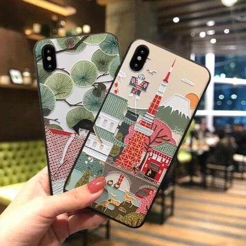 Japanese Style Painted Embossed Phone Case for Samsung S10e S8 9 10 20 21 Ultra Plus Note 8 9 10 20 Ultra Plus Cases