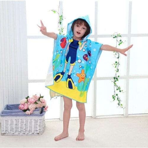 Children Caroon Diver Printed Cloak with Hooded Microfiber Bathrobes for Baby Boys Infant Girls Poncho Night Gowns Kids Blanket