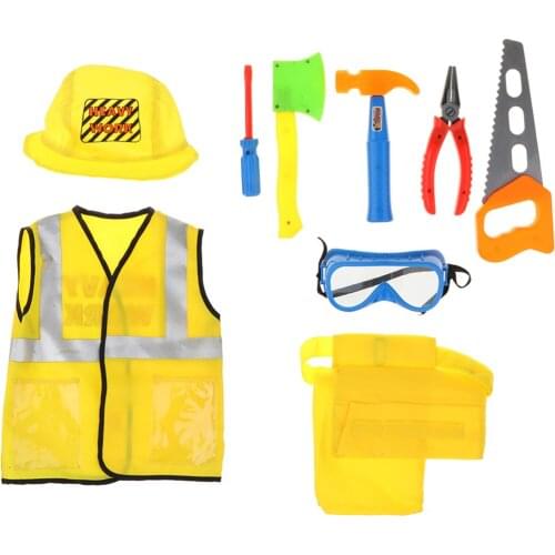 Kid Construction Worker Role Play Costume Tools Kits Fancy Dress 9 Pieces