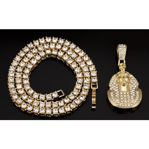 Egyptian Pharaoh Sphinx Necklace Pendant With Chain And Gold Color Stainless Steel Hip Hop Egypt Round Jewelry