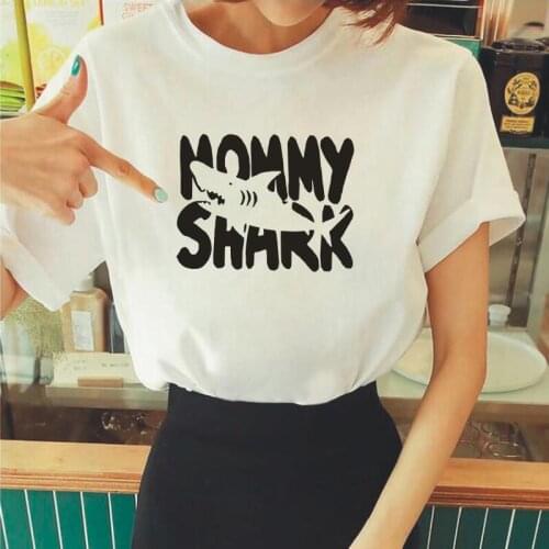 Funny Mama Shark Shirt Tee Shirt Femme Summer Short Sleeve Cool Mom Life T Shirt Women Tops Casual Hipster Tshirt Camiseta Mujer