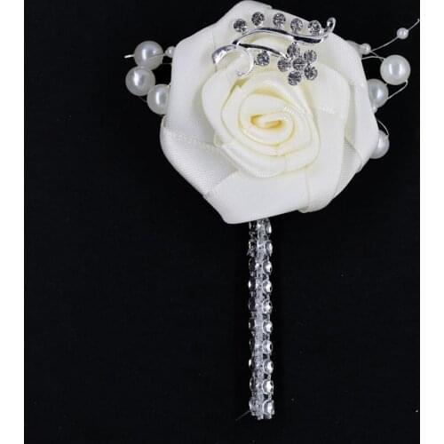 Ivory Artificial Flowers Groom Boutonnieres Best Men Flower Boutonniere Wedding Corsage Brooch Silver Prom Boutonniere X559-17