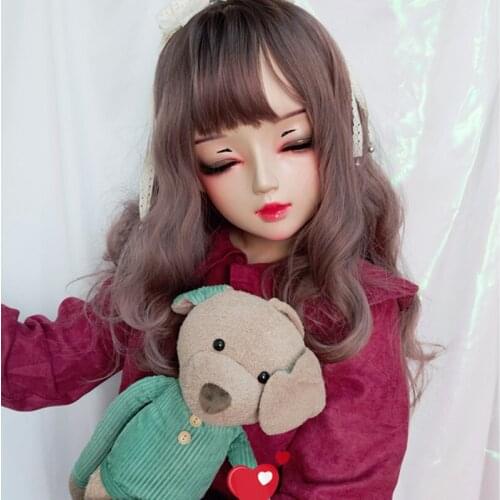Mian02)Female Sweet Girl Resin Half Head Kigurumi BJD Eyes Crossdress Cosplay Japanese Anime Role Lolita Mask With Eyes And Wig