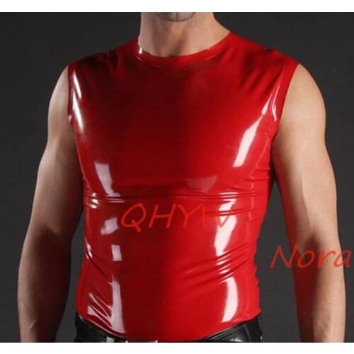 Fashion Latex Unisex Red Short Slevees Top 0.4mm Rubber Size XXS-XXL