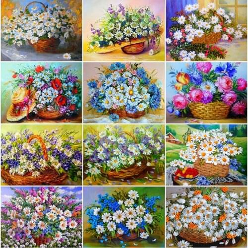 MomoArt 5D Diamond Mosaic Flower Cross Stitch Kits Diamond Painting Daisy Full Square Embroidery Picture Rhinestones Wall Decor