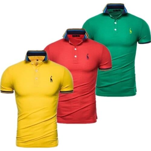 2019 New Summer Cotton Polo Men Solid Deer Embroidery Short Sleeve Polo Shirt Men Fashion Polo Giraffe Mens Shirts