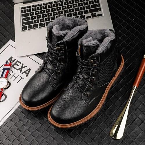 2019 new mens boots outdoor shoes brand leather boots large pier leather high-top cotton boots couple snow boots large size 47