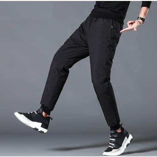 Mens Down Padded Winter Pants Slim Fit High Quality Winter Casual Pants Warm White Duck Down Padded Trousers Men Black PT-352