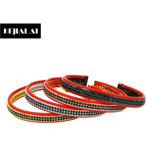 Anil Arjandas Men Bracelet Red Leather Bangle with Double Lines Black Zircon High Quality Jewelry for Women Adjustable Open Cuff
