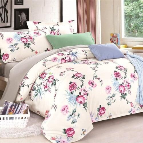 Three-piece Plants Printed Flower Simple Decoration Comfortable Home Bedding Textile Duvet Cover Set