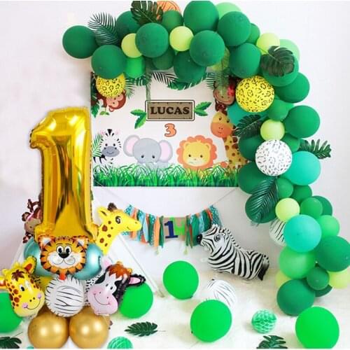 Jungle Animal Balloons Set Chrome Metallic Latex Balloon Gold Number Globos Kids Birthday Party Decoration Baby Shower Decor