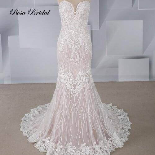 2019 new style mermaid wedding dress sweetheart neckline illusion with button & zipper court train bridal dress from China