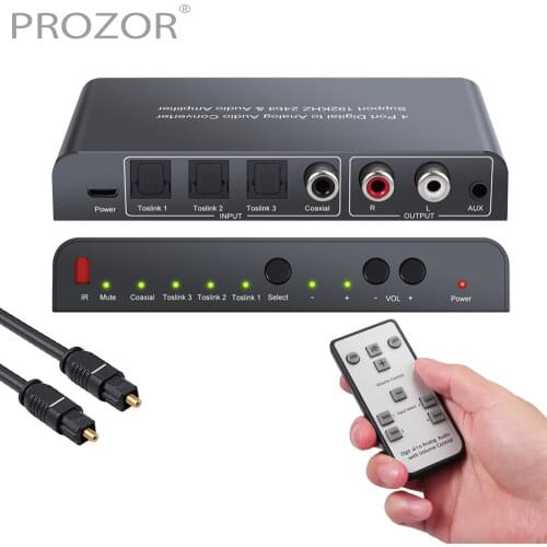 PROZOR 3 Optical SPDIF Toslink + 1 Coaxial Toslink Switch Digital to Analog Audio Converter with IR Remote Volume Control DAC