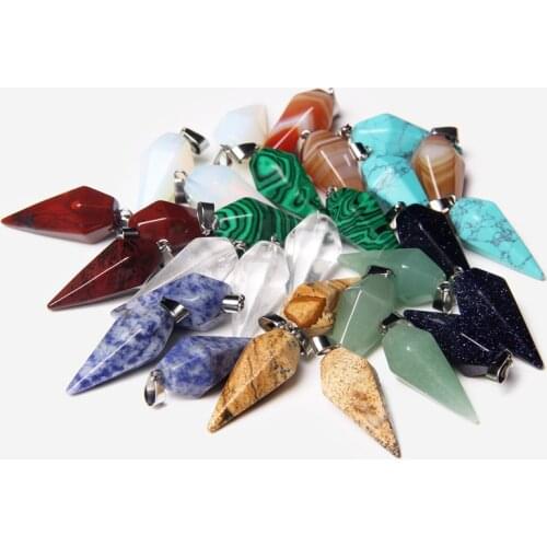 Wholesale 10-30 pcs 13*30 mm Faceted Sodalite Bodkin Pendant Beads For DIY Jewelry Earings Malachite Cone Charm Making Necklace