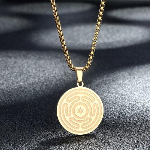 DUTRIEUX Pewter Wheel of Hecate Goddess Symbol Pendant Necklace Hekates Magic Strophalos Necklace Necromancy Wheel Symbol Chain
