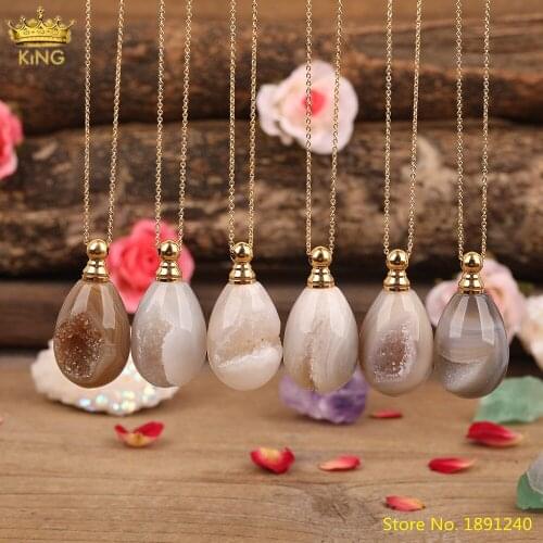 Natural Druzy Drusy Agates Stone Waterdrop Perfume Bottle Pendant Gold Copper Chains Necklace Fashion Women Jewelry Wholesales